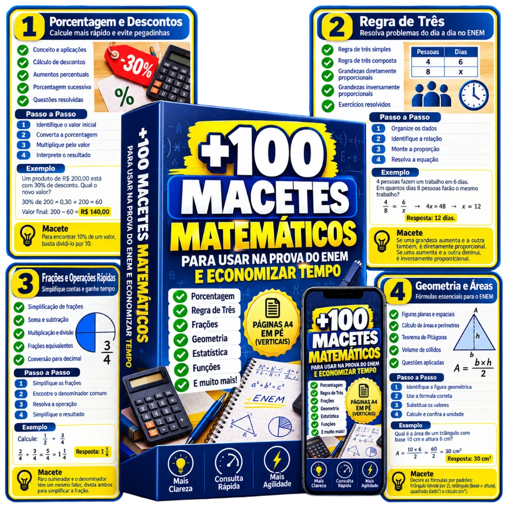 Mockup principal: +100 Macetes Matemáticos para o ENEM
